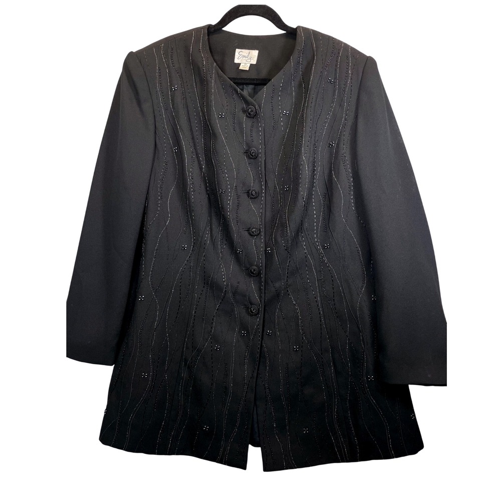 Emily Women's Black‎ Beaded Embellished Blazer Jacket Plus Size 18W